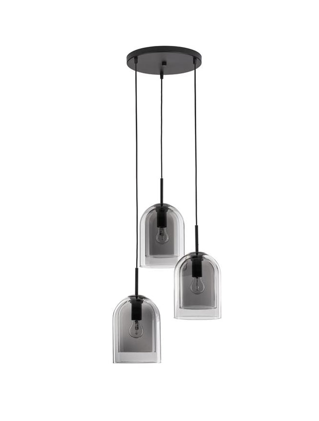 VELOR Double Layered Smoky Glass Black Cord Black Metal Base LED E27 3x12 Watt 230 Volt IP20 Bulb Excluded D: 30 H: 185 cm Adjustable height