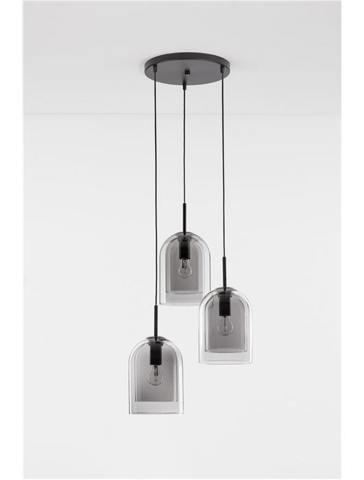 VELOR Double Layered Smoky Glass Black Cord Black Metal Base LED E27 3x12 Watt 230 Volt IP20 Bulb Excluded D: 30 H: 185 cm Adjustable height
