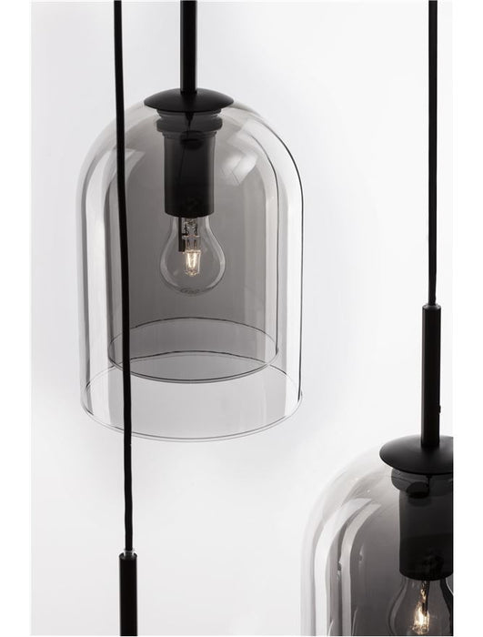 VELOR Double Layered Smoky Glass Black Cord Black Metal Base LED E27 3x12 Watt 230 Volt IP20 Bulb Excluded D: 30 H: 185 cm Adjustable height