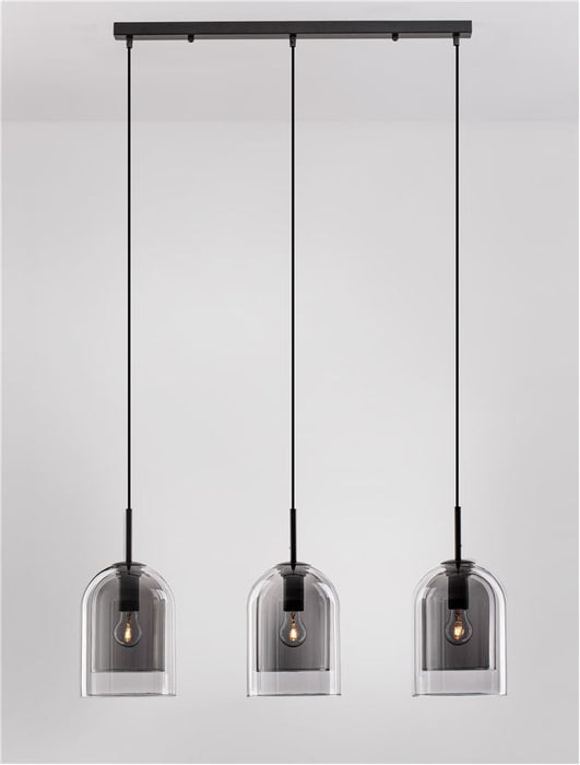 VELOR Double Layered Smoky Glass Black Cord Black Metal Base LED E27 3x12 Watt 230 Volt IP20 Bulb Excluded L: 70 W: 18 H: 158 cm Adjustable height