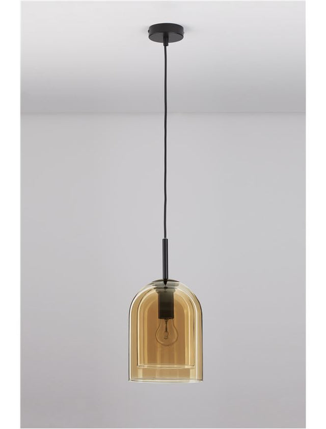 VELOR Double Layered Dark Champagne Glass Black Cord Black Metal Base LED E27 1x12 Watt 230 Volt IP20 Bulb Excluded D: 18 H: 240 cm Adjustable height