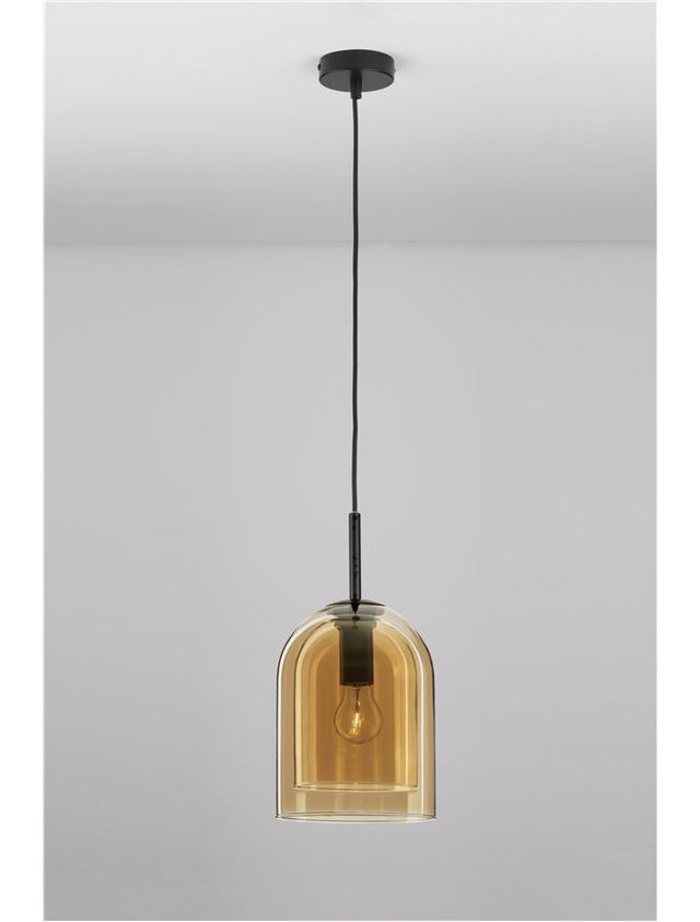 VELOR Double Layered Dark Champagne Glass Black Cord Black Metal Base LED E27 1x12 Watt 230 Volt IP20 Bulb Excluded D: 18 H: 240 cm Adjustable height