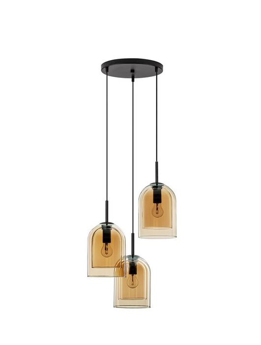 VELOR Double Layered Dark Champagne Glass Black Cord Black Metal Base LED E27 3x12 Watt 230 Volt IP20 Bulb Excluded D: 30 H: 185 cm Adjustable height