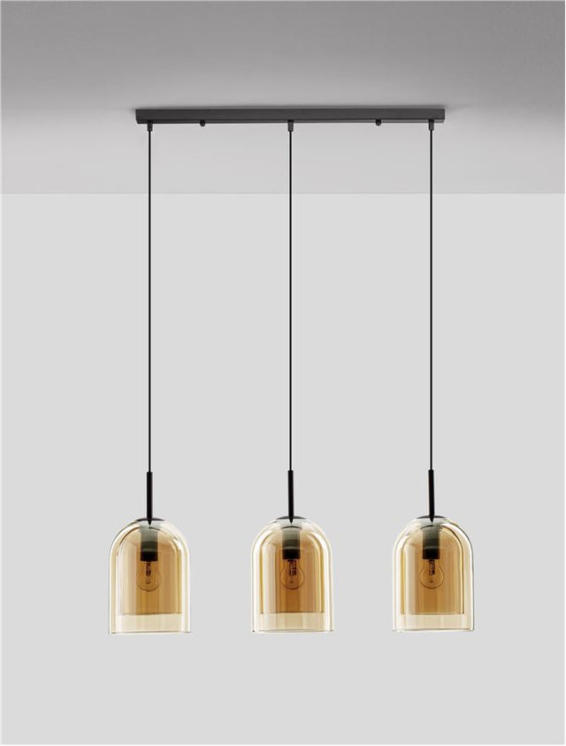VELOR Double Layered Dark Champagne Glass Black Cord Black Metal Base LED E27 3x12 Watt 230 Volt IP20 Bulb Excluded L: 70 W:18 H: 158 cm Adjustable height