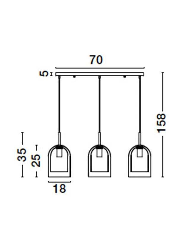 VELOR Double Layered Dark Champagne Glass Black Cord Black Metal Base LED E27 3x12 Watt 230 Volt IP20 Bulb Excluded L: 70 W:18 H: 158 cm Adjustable height