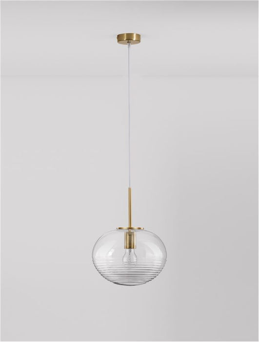 MAEVE Clear Glass & Brass Gold Metal White Cord LED E27 1x12 Watt 230 Volt IP20 Bulb Excluded D: 28 H: 190 cm Adjustable height