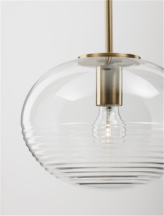 MAEVE Clear Glass & Brass Gold Metal White Cord LED E27 1x12 Watt 230 Volt IP20 Bulb Excluded D: 28 H: 190 cm Adjustable height