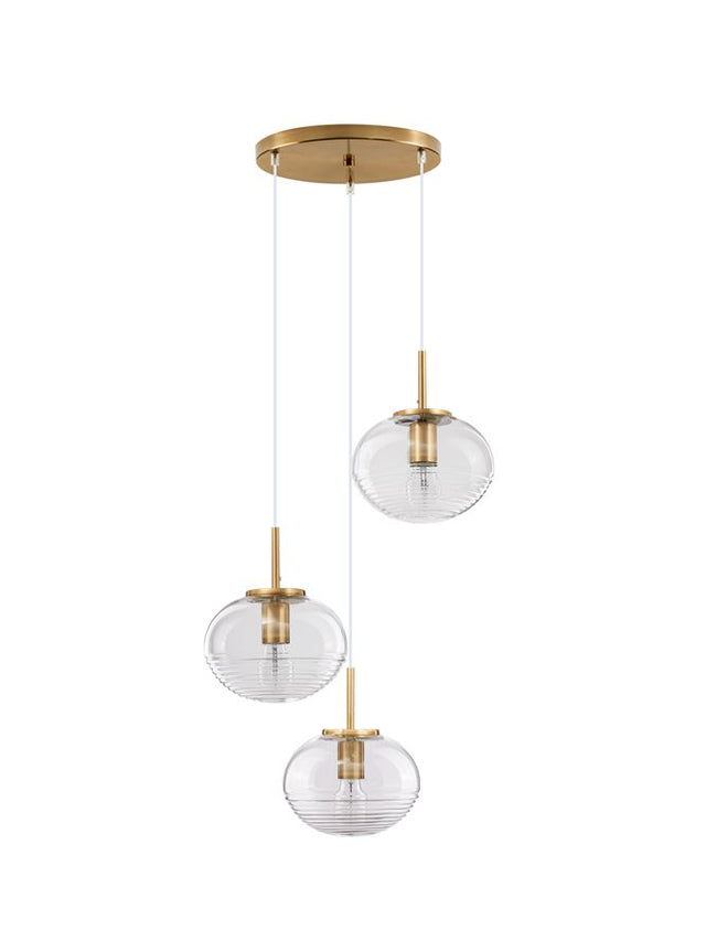 MAEVE Clear Glass & Brass Gold Metal White Cord LED E27 3x12 Watt 230 Volt IP20 Bulb Excluded D: 30 H: 180 cm Adjustable height