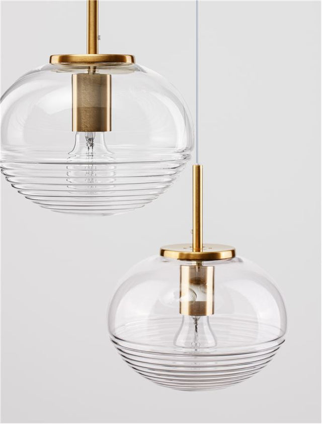 MAEVE Clear Glass & Brass Gold Metal White Cord LED E27 3x12 Watt 230 Volt IP20 Bulb Excluded D: 30 H: 180 cm Adjustable height