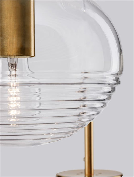 MAEVE Clear Glass & Brass Gold Metal White Cord LED E27 3x12 Watt 230 Volt IP20 Bulb Excluded D: 30 H: 180 cm Adjustable height