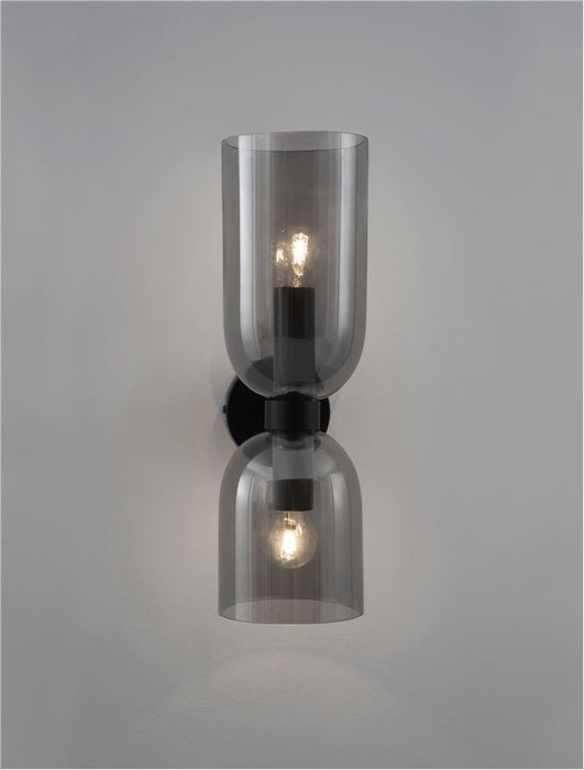 PALMER Smoky Glass Black Metal Base LED E14 2x5 Watt 230 Volt IP20 Bulb Excluded D: 11.5 W: 16.5 H: 37.5 cm