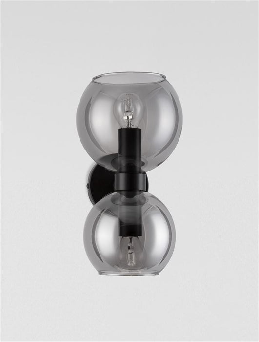 PALMER Smoky Glass Black Metal Base LED E14 2x5 Watt 230 Volt IP20 Bulb Excluded D: 15 W: 18.5 H: 25.5 cm