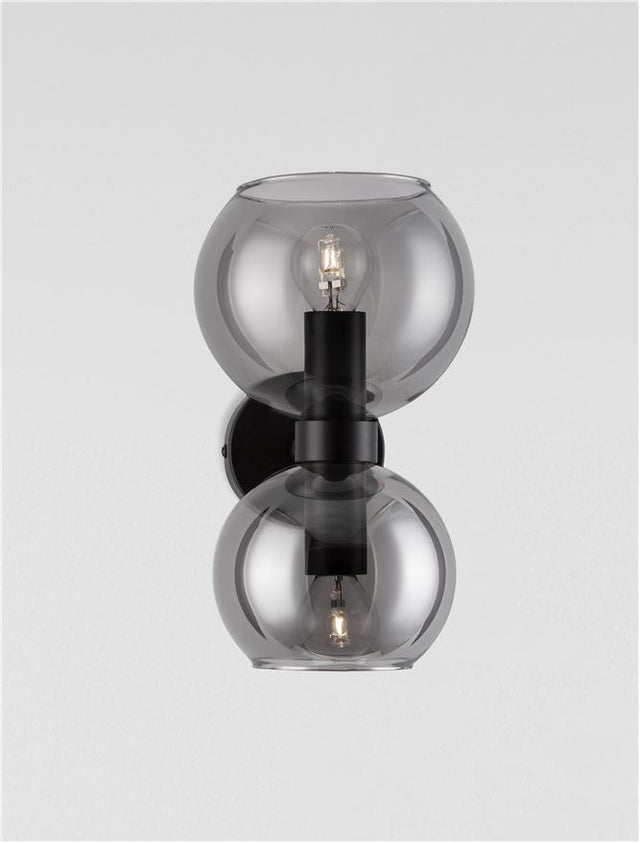 PALMER Smoky Glass Black Metal Base LED E14 2x5 Watt 230 Volt IP20 Bulb Excluded D: 15 W: 18.5 H: 25.5 cm