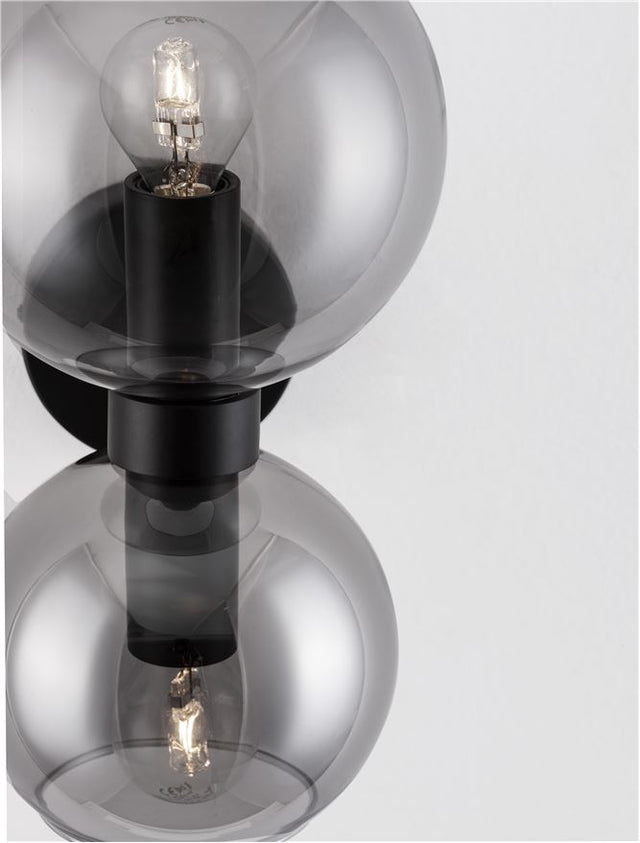 PALMER Smoky Glass Black Metal Base LED E14 2x5 Watt 230 Volt IP20 Bulb Excluded D: 15 W: 18.5 H: 25.5 cm