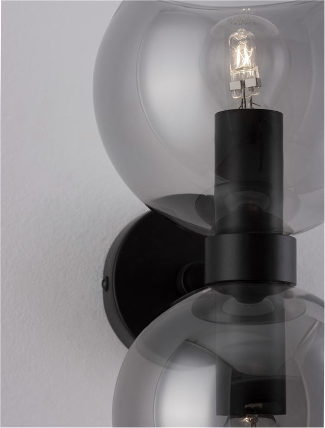 PALMER Smoky Glass Black Metal Base LED E14 2x5 Watt 230 Volt IP20 Bulb Excluded D: 15 W: 18.5 H: 25.5 cm
