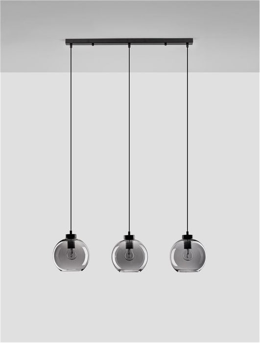 PALMER Smoky Glass Black Cord Black Metal Base LED E27 3x12 Watt 230 Volt IP20 Bulb Excluded L: 84 H 1: 17.4 H 2: 145 cm Adjustable height