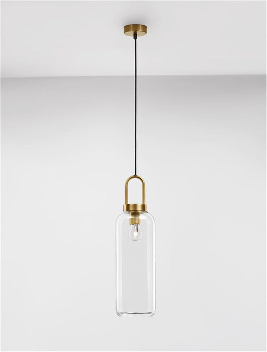 IRVINE Clear Glass Black Cord Brass Gold Metal LED E27 1x12 Watt 230 Volt IP20 Bulb Excluded D: 15.5 H1: 53 H2: 255 cm Adjustable Height