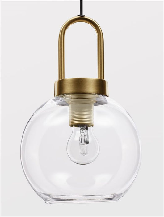 IRVINE Clear Glass Black Cord Brass Gold Metal LED E27 1x12 Watt 230 Volt IP20 Bulb Excluded D: 20 H1: 30.3 H2: 230 cm Adjustable Height