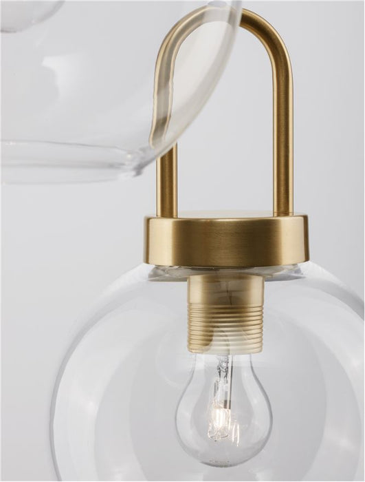IRVINE Clear Glass Black Cord Brass Gold Metal LED E27 3x12 Watt 230 Volt IP20 Bulb Excluded D: 30 H1: 30.3 H2: 150 cm Adjustable Height
