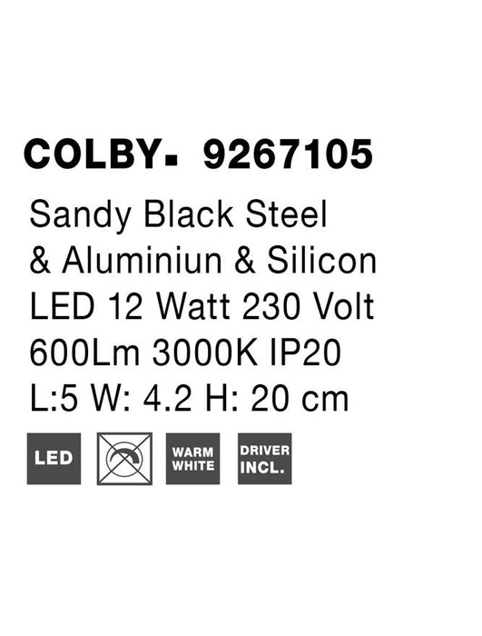 COLBY Sandy Black Aluminiun & Acrylic LED 12 Watt 230 Volt 600Lm 3000K IP20 L: 5 W: 4.2 H: 20 cm