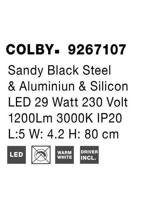 COLBY Sandy Black Aluminiun & Acrylic LED 29 Watt 230 Volt 1200Lm 3000K IP20 L: 5 W: 4.2 H: 80 cm