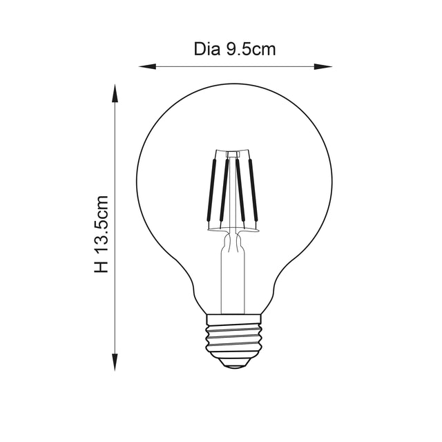 E27 LED filament globe 95mm dia