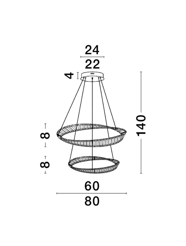 AURELIA Triac Dimmable Gold Metal & Crystal LED 72W 230 Volt 6351Lm 3500K IP20 Class I D: 80 H: 150 cm Adjustable Height