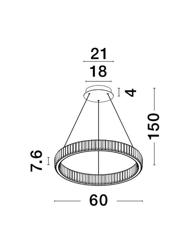 AURELIA Triac Dimmable Chrome Metal & Crystal LED 41W 230 Volt 4647Lm 3500K IP20 Class I D: 60 H: 150 cm Adjustable Height