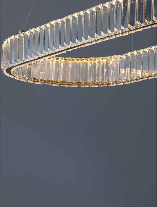AURELIA Triac Dimmable Gold Metal & Crystal LED 48W 230 Volt 4505Lm 3500K IP20 Class I L: 92 W: 37 H: 150 cm Adjustable Height