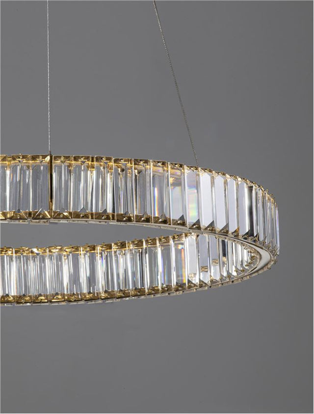AURELIA Triac Dimmable Gold Metal & Crystal LED 41W 230 Volt 4647Lm 3500K IP20 Class I D: 60 H: 150 cm Adjustable Height