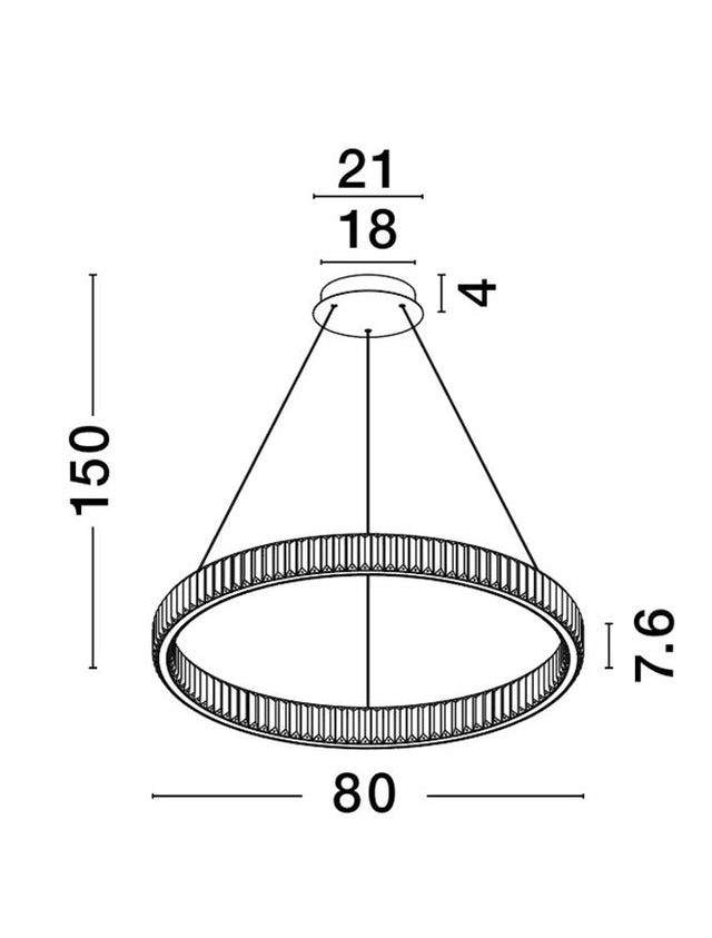 AURELIA Triac Dimmable Gold Metal & Crystal LED 47W 230 Volt 4895Lm 3500K IP20 Class I D: 80 H: 150 cm Adjustable Height