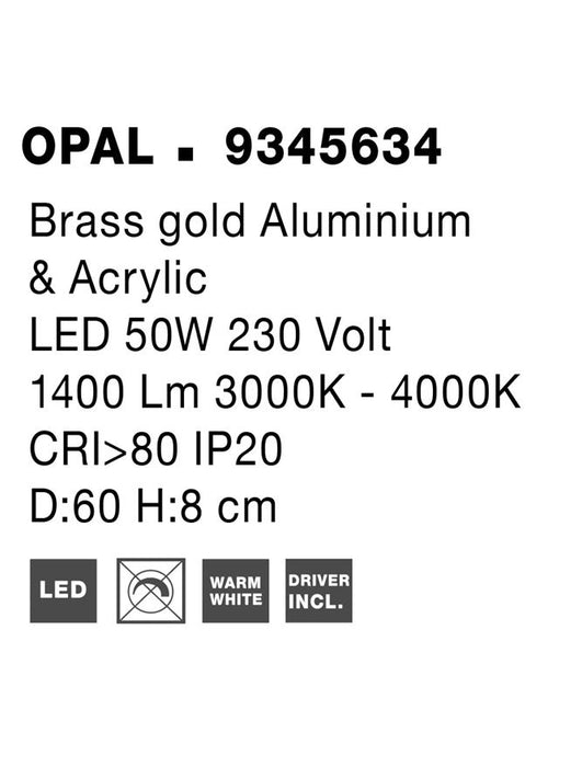 MORBIDO CCT Dimmable Brass Gold Aluminium & Acrylic LED 48 Watt 230 Volt 3730Lm 2700K - 4000K IP20 Remote Control Included D1: 60 D2: 46 H:8 cm