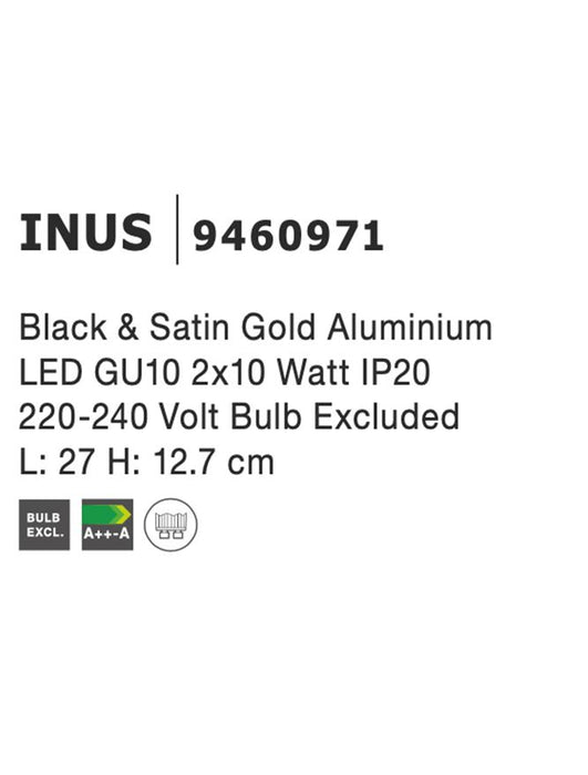 INUS Black & Satin Gold Aluminium LED GU10 1x10 Watt 220-240 Volt IP20 Bulb Excluded L: 27 W: 6 H: 12.7 cm Rotating & Adjustable