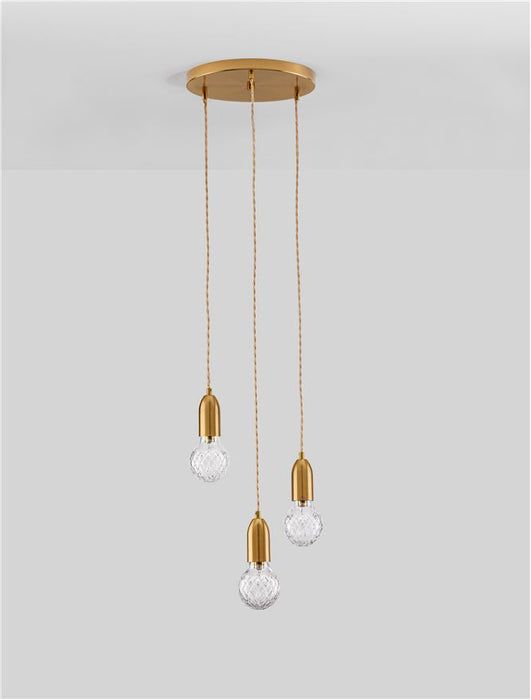 VEDA Brass Metal & Clear Glass LED G9 3x6 Watt 230 Volt IP20 Bulb Excluded D: 30 H: 150 cm Adjustable height