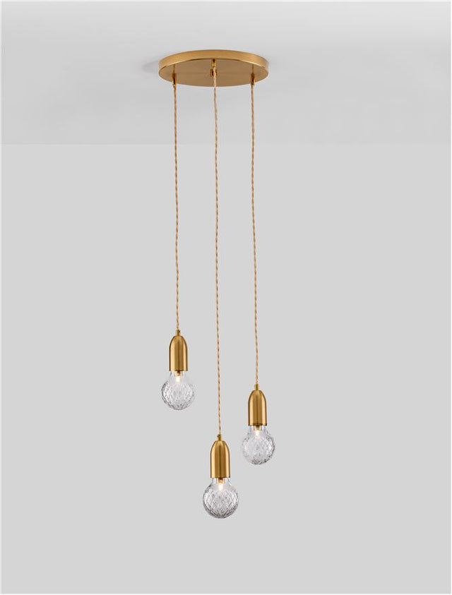 VEDA Brass Metal & Clear Glass LED G9 3x6 Watt 230 Volt IP20 Bulb Excluded D: 30 H: 150 cm Adjustable height