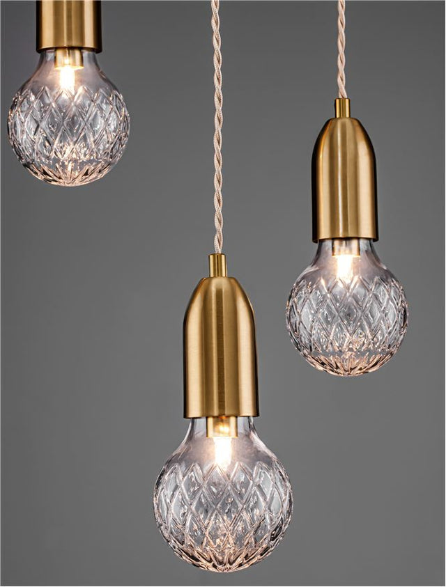 VEDA Brass Metal & Clear Glass LED G9 3x6 Watt 230 Volt IP20 Bulb Excluded D: 30 H: 150 cm Adjustable height
