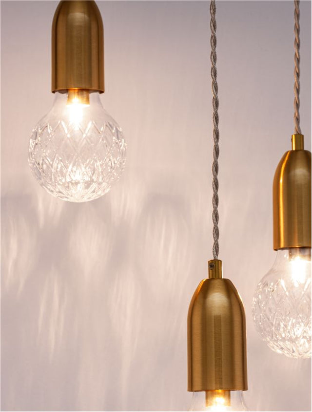 VEDA Brass Metal & Clear Glass LED G9 3x6 Watt 230 Volt IP20 Bulb Excluded D: 30 H: 150 cm Adjustable height