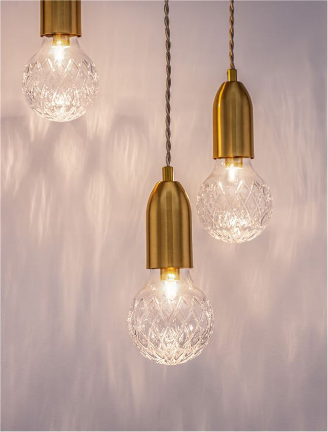 VEDA Brass Metal & Clear Glass LED G9 3x6 Watt 230 Volt IP20 Bulb Excluded D: 30 H: 150 cm Adjustable height