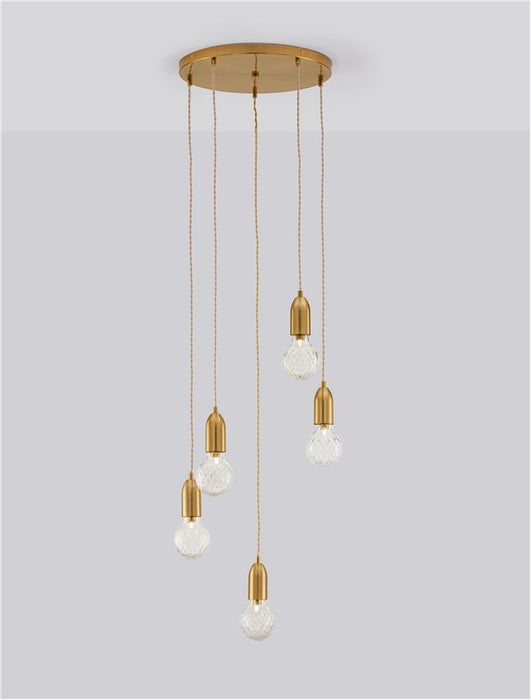 VEDA Brass Metal & Clear Glass LED G9 5x6 Watt 230 Volt IP20 Bulb Excluded D: 40 H: 150 cm Adjustable height