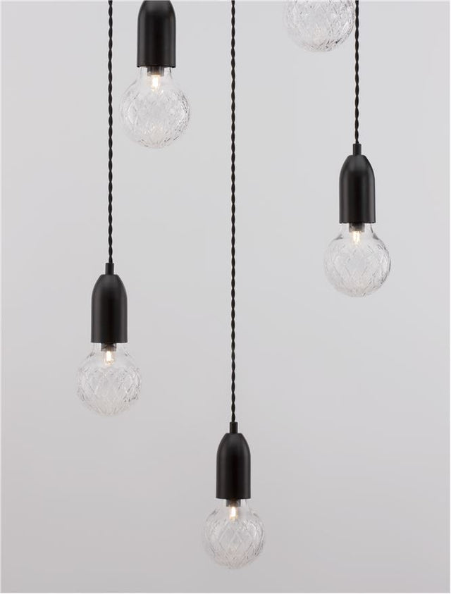 VEDA Black Metal & Clear Glass LED G9 5x6 Watt 230 Volt IP20 Bulb Excluded D: 40 H: 150 cm Adjustable height