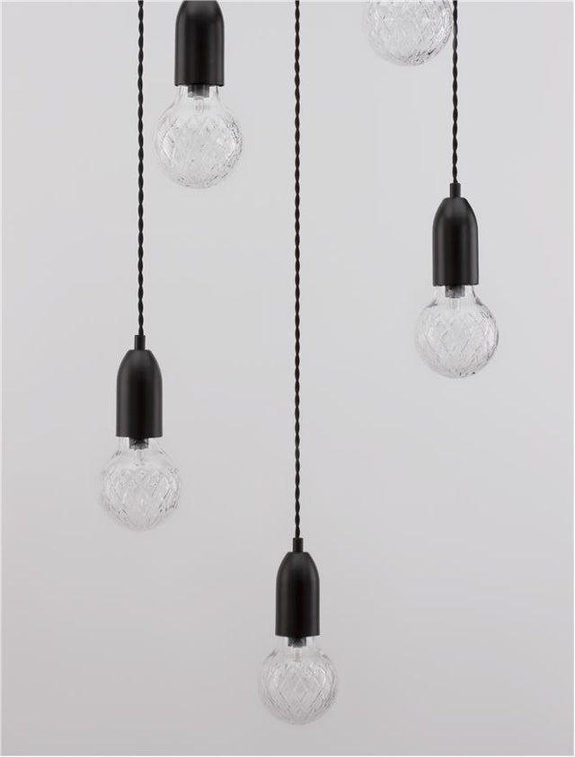 VEDA Black Metal & Clear Glass LED G9 5x6 Watt 230 Volt IP20 Bulb Excluded D: 40 H: 150 cm Adjustable height