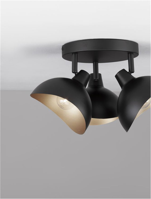 GETI Matt Black & Gold Metal LED E14 3x5 Watt 230 Volt IP20 Bulb Excluded D: 18 H: 12 cm Adjustable