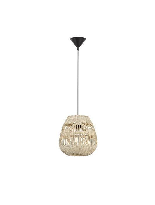 MARLO Natural Rattan Black Fabric Wire & Base LED E27 1x12 Watt 230 Volt IP20 Bulb Excluded D: 27 H 1: 26.5 H 2: 180 cm Adjustable height