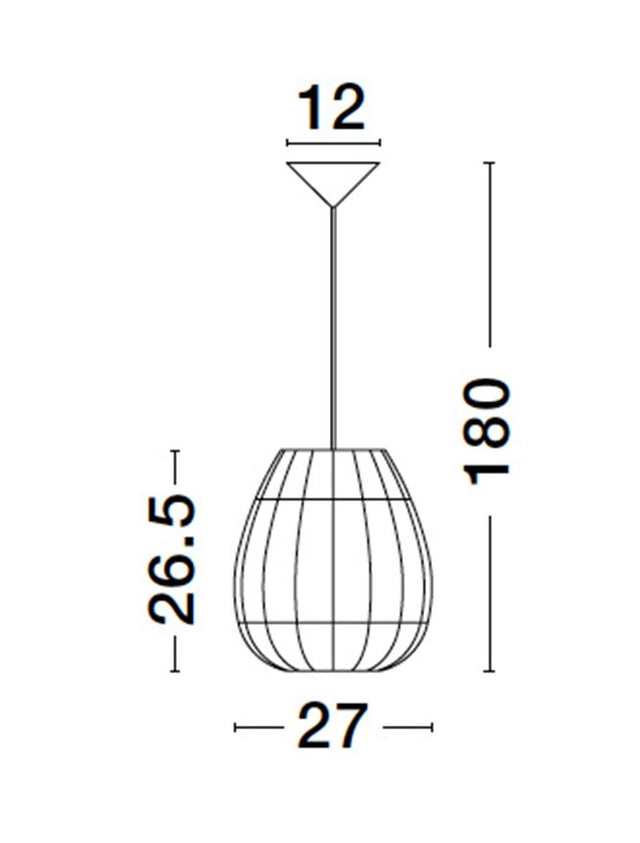 MARLO Natural Rattan Black Fabric Wire & Base LED E27 1x12 Watt 230 Volt IP20 Bulb Excluded D: 27 H 1: 26.5 H 2: 180 cm Adjustable height