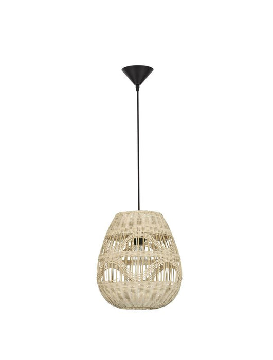 MARLO Natural Rattan Black Fabric Wire & Base LED E27 1x12 Watt 230 Volt IP20 Bulb Excluded D: 30 H 1: 35 H 2: 185 cm Adjustable height