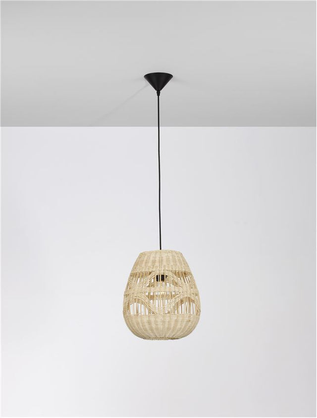MARLO Natural Rattan Black Fabric Wire & Base LED E27 1x12 Watt 230 Volt IP20 Bulb Excluded D: 30 H 1: 35 H 2: 185 cm Adjustable height