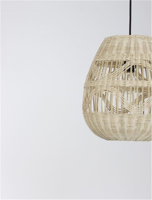 MARLO Natural Rattan Black Fabric Wire & Base LED E27 1x12 Watt 230 Volt IP20 Bulb Excluded D: 30 H 1: 35 H 2: 185 cm Adjustable height