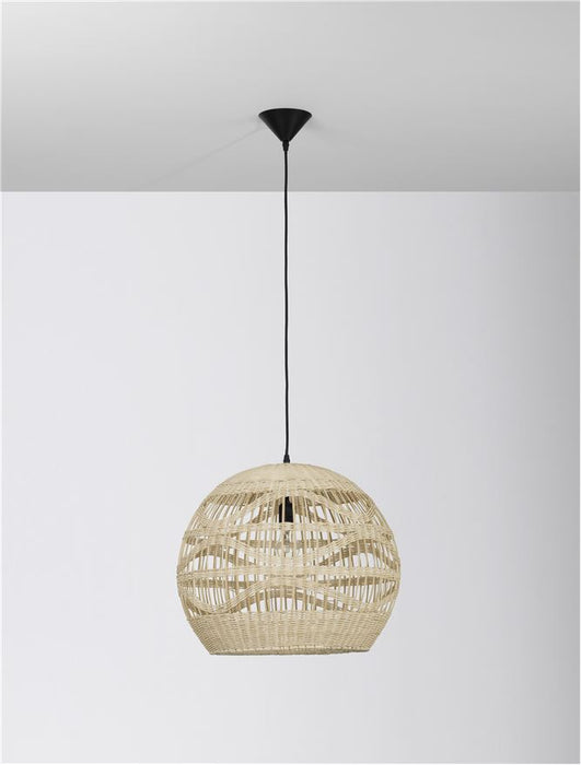 MARLO Natural Rattan Black Fabric Wire & Base LED E27 1x12 Watt 230 Volt IP20 Bulb Excluded D: 48.5 H1: 41.5 H2: 205 cm Adjustable height