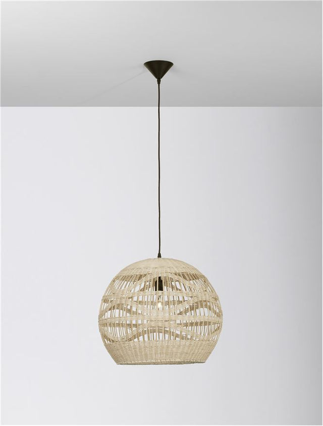 MARLO Natural Rattan Black Fabric Wire & Base LED E27 1x12 Watt 230 Volt IP20 Bulb Excluded D: 48.5 H1: 41.5 H2: 205 cm Adjustable height