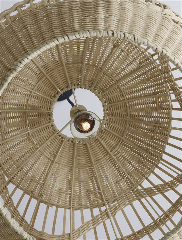 MARLO Natural Rattan Black Fabric Wire & Base LED E27 1x12 Watt 230 Volt IP20 Bulb Excluded D: 48.5 H1: 41.5 H2: 205 cm Adjustable height